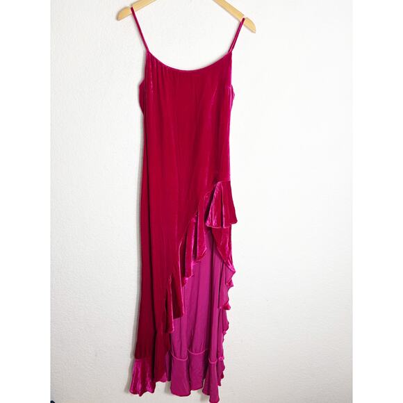Reformation Winola Maxi Dress Size Small Rhubarb Red Velvet Ruffle Wedding - Picture 3 of 15